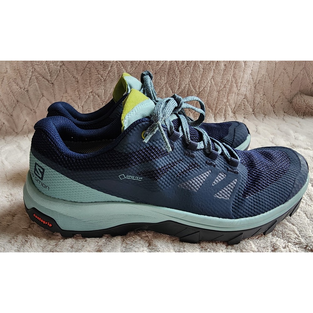 Salomon Outline Gore-Tex Trail Running Shoes Navy Blue Teal Womens 9.5 Hiking